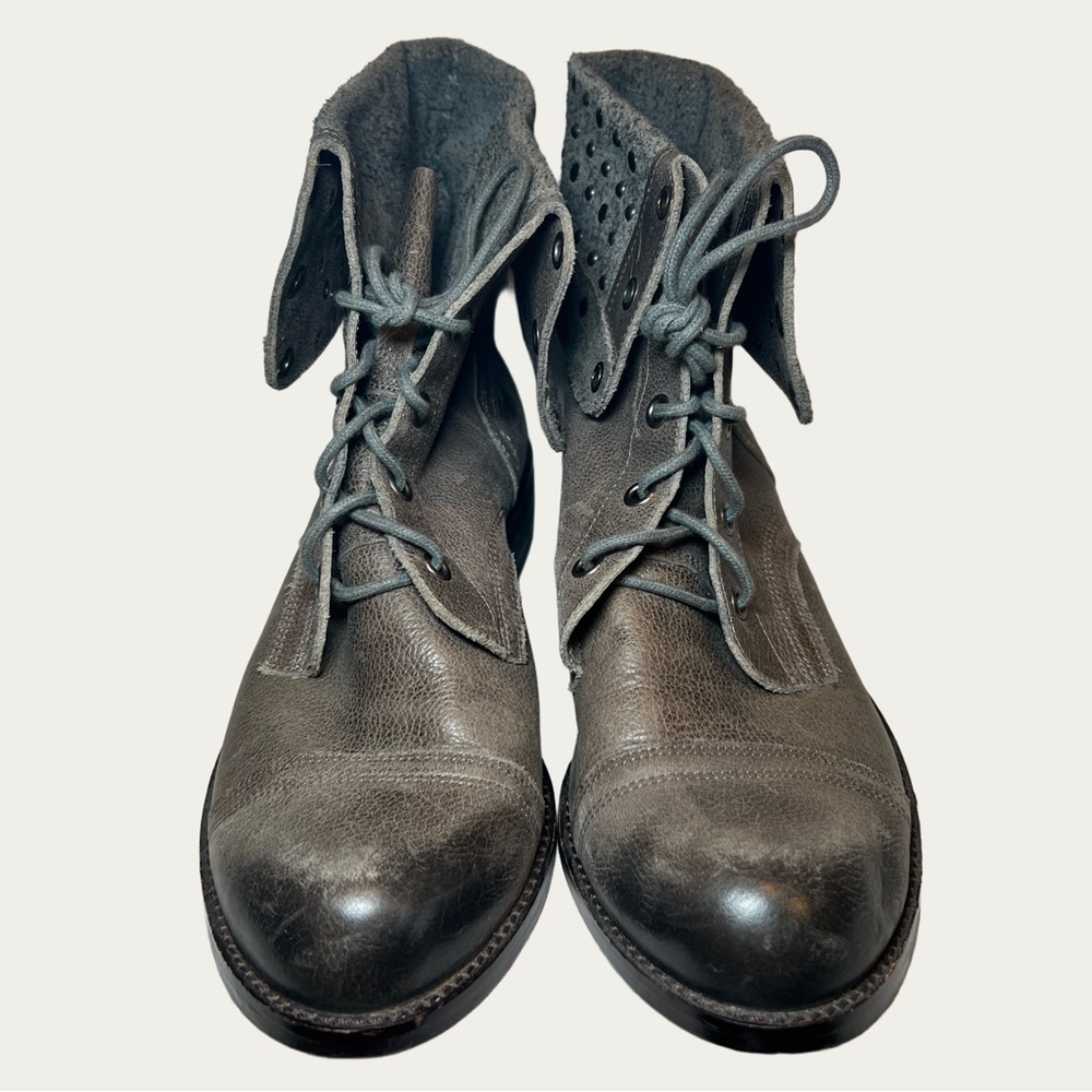 Gianni Bini Dark Gray Leather‎ Combat Moto Boots Studded Embellishment Size 7.5